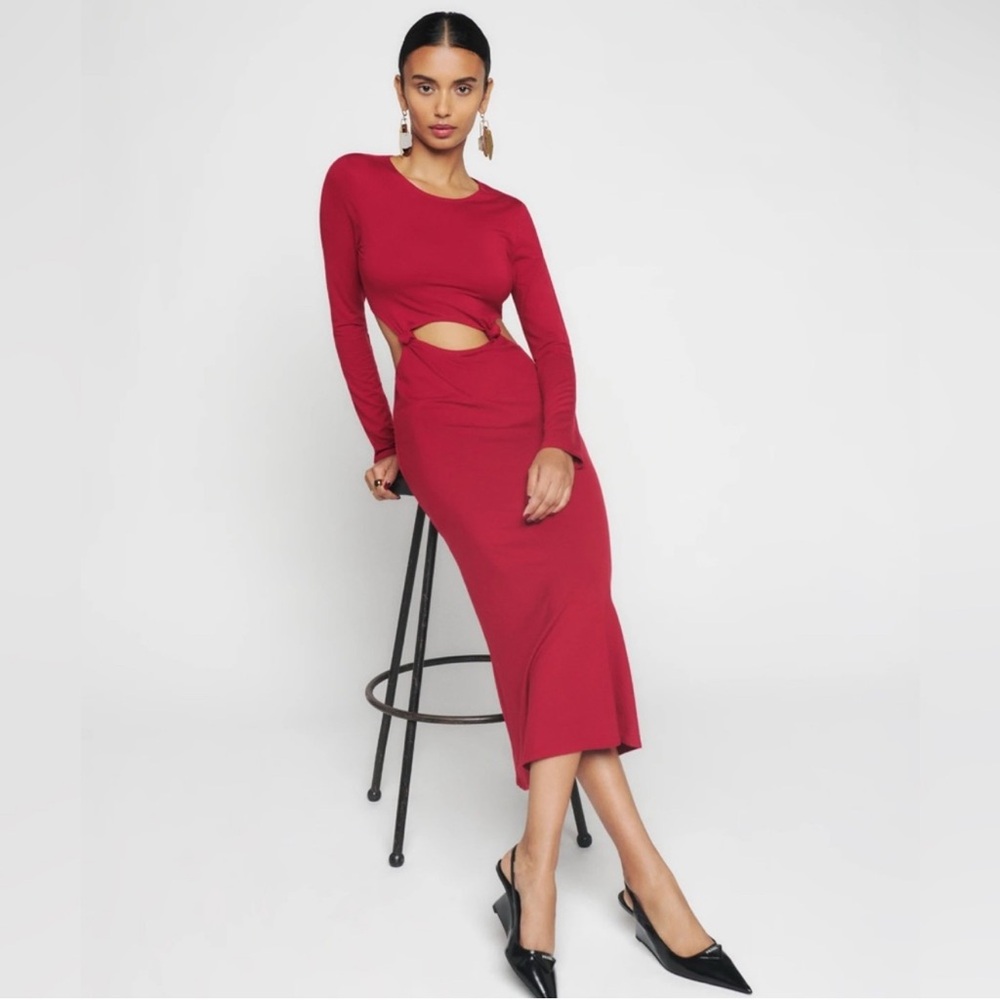 Reformation Elegant Red Cutout Midi Dress
